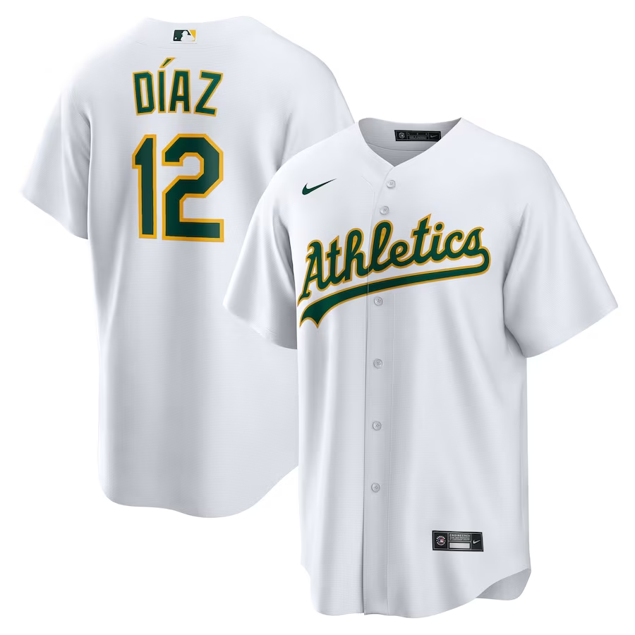 Men's Oakland Athletics Aledmys Diaz #12 White Home Jersey